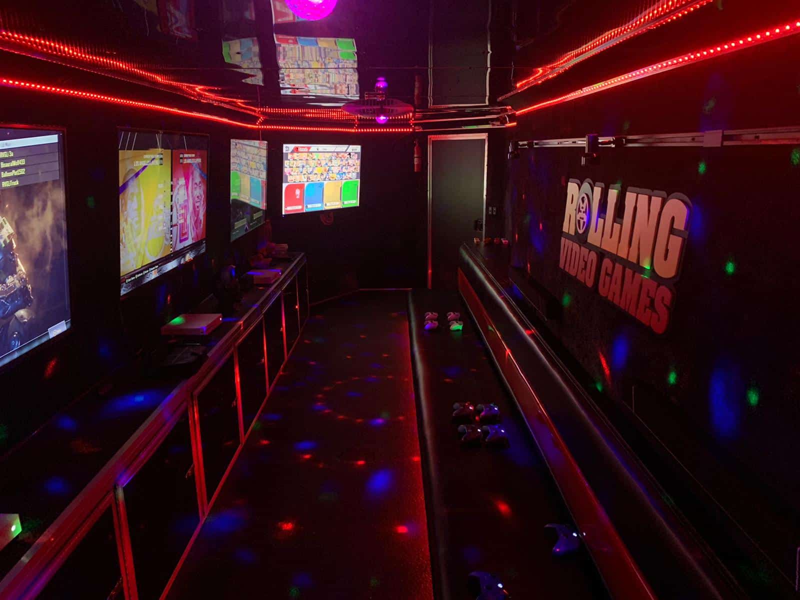 Long Island's Best Game Truck 2 Game Truck interior with LED lights at a party in Lawrence, NY
